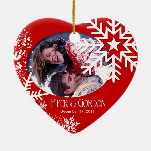 冬の雪片の(赤い)写真のオーナメント セラミックオーナメント (裏面)