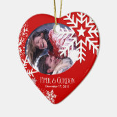 冬の雪片の(赤い)写真のオーナメント セラミックオーナメント (左)