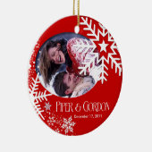 冬の雪片の(赤い)写真のオーナメント セラミックオーナメント (右)