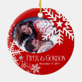 冬の雪片の(赤い)写真のオーナメント セラミックオーナメント (裏面)