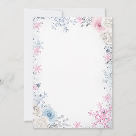 冬の雪片を性別で明らかにする 招待状 (裏面)