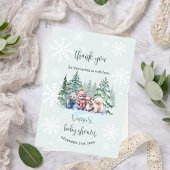 冬の雪片ウッドランド動物の赤ちゃんシャワー サンキューカード
