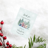 冬の雪片ウッドランド動物の赤ちゃんシャワー サンキューカード