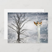 冬の雪片エンジェル遊ズ・フルート音楽 シーズンポストカード (正面/裏面)