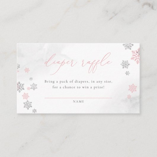冬の雪片ガールベビーシャワーおむつラッフル エンクロージャーカード (正面)