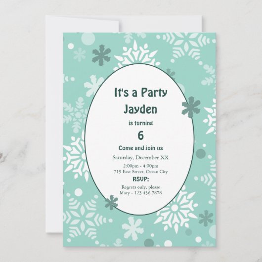冬の雪片クリスマスバースデーパーティー 招待状 (正面)