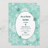 冬の雪片クリスマスバースデーパーティー 招待状 (正面/裏面)