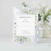 冬の雪片グリーンリーウェディングRSVP 出欠カード (スタンド正面)