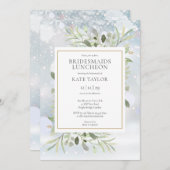 冬の雪片グリーンリーブリデスメイドランチョン 招待状 (正面/裏面)