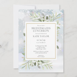 冬の雪片グリーンリーブリデスメイドランチョン 招待状