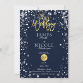 冬の雪片ゴールドフォイルフルフォト結婚ズ 招待状 (正面)