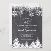 冬の雪片シャルボードサプライズ誕生日 招待状 (正面)