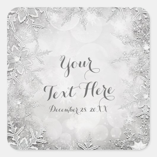 冬の雪片シルバー&ホワイトパーティーの好意 スクエアシール (正面)