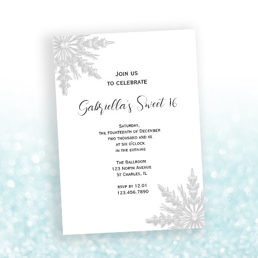 冬の雪片スウィート16バースデーパーティー 招待状