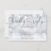 冬の雪片スクリプトハート親切に返信 出欠カード (正面)