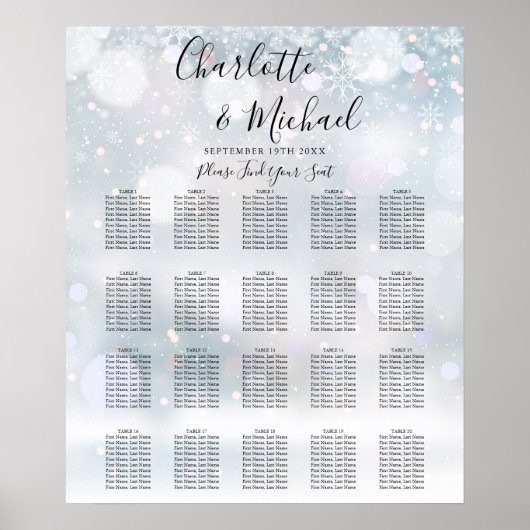 冬の雪片スクリプト結婚のシーティングチャート ポスター (正面)