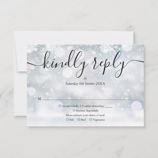 冬の雪片スクリプト親切に返信 出欠カード (正面)