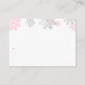 冬の雪片ピンクと銀本のベビー エンクロージャーカード (裏面)