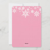 冬の雪片ピンクの誕生のお知らせ シーズンカード (裏面)