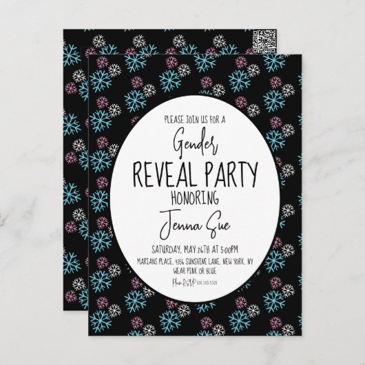 冬の雪片ピンクブルージェンダーが明らかにする ポストカード (正面/裏面)