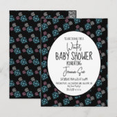 冬の雪片ピンク色のブルーベビーシャワーブラック ポストカード (正面/裏面)