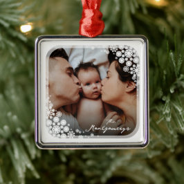 冬の雪片フラワーホリデーフォトクリスマス メタルオーナメント