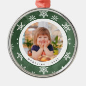冬の雪片フレーム写真クリスマスオーナメント メタルオーナメント (正面)