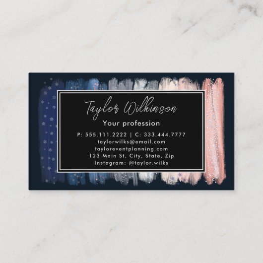 冬の雪片ブラシストローク 名刺 (裏面)