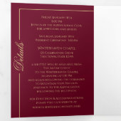 冬の雪片ブルゴーニュと金ゴールドの輝き 三つ折りカード (内部最初)