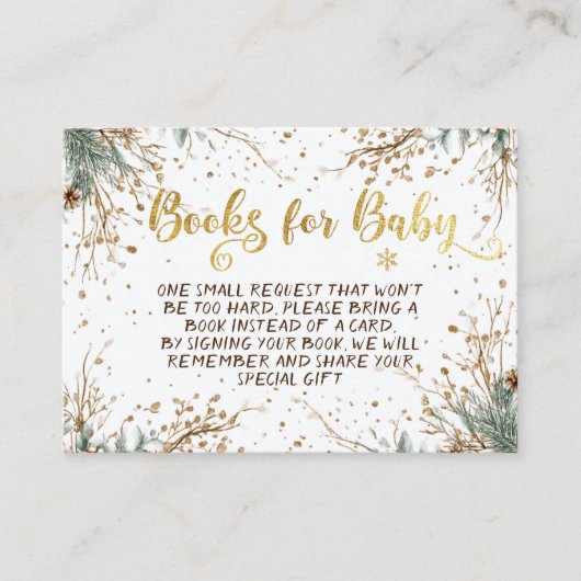 冬の雪片ベビシャワーブックベビー エンクロージャーカード (正面)