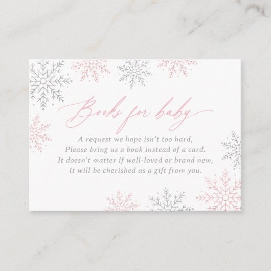冬の雪片ベビシャワーブックベビー エンクロージャーカード (正面)