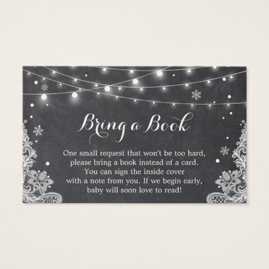 冬の雪片ベビシャワーブックリクエストカード (正面)