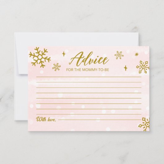 冬の雪片ベビーガールシャワーアドバイスカード 招待状 (正面)