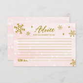 冬の雪片ベビーガールシャワーアドバイスカード 招待状 (正面/裏面)