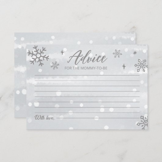 冬の雪片ベビーグレーシャワーアドバイスカード 招待状 (正面/裏面)