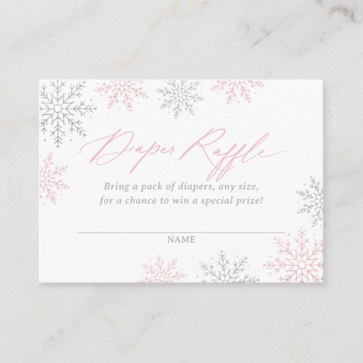 冬の雪片ベビーシャワーおむつラッフルチケット エンクロージャーカード (正面)