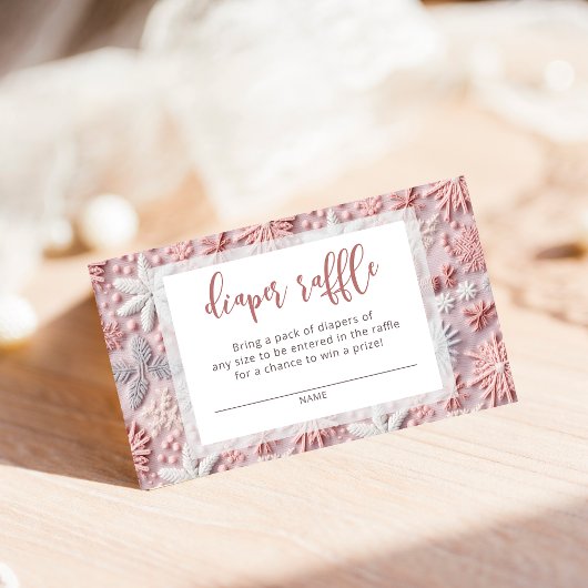 冬の雪片ベビーシャワーおむつラッフルチケット エンクロージャーカード