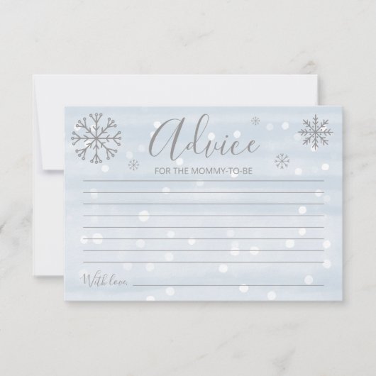 冬の雪片ベビーシャワーアドバイスカード 招待状 (正面)
