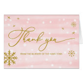 冬の雪片ベビーシャワーサンキューカード (正面横)