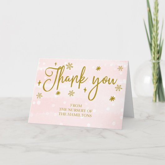 冬の雪片ベビーシャワーサンキューカード サンキューカード (正面)