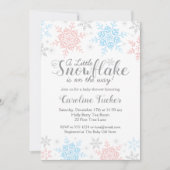 冬の雪片ベビーシャワーピンクブルーシルバー 招待状 (正面)