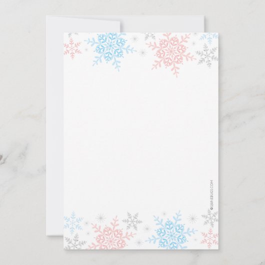 冬の雪片ベビーシャワーピンクブルーシルバー 招待状 (裏面)