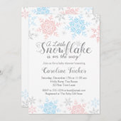 冬の雪片ベビーシャワーピンクブルーシルバー 招待状 (正面/裏面)