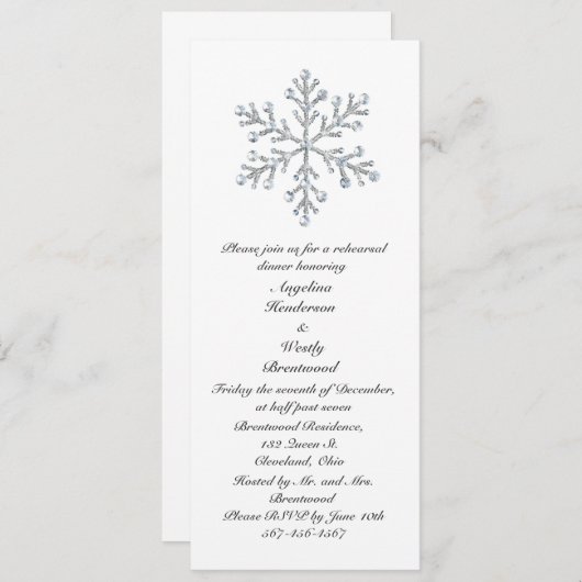冬の雪片リハーサルディナー 招待状 (正面/裏面)