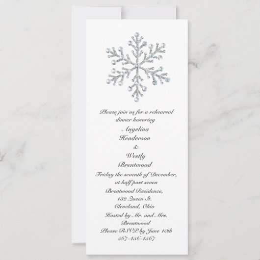 冬の雪片リハーサルディナー 招待状 (正面)