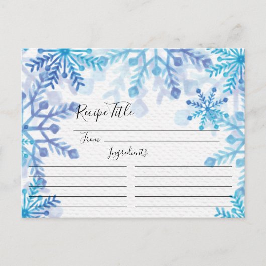 冬の雪片レシピカード ポストカード (正面)