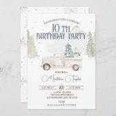 冬の雪片10誕生日 招待状 (正面/裏面)