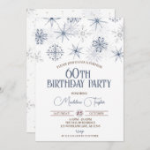 冬の雪片60誕生日 招待状 (正面/裏面)