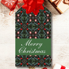 冬の雪片，ポインセチア，深紅色 ギフトタグ