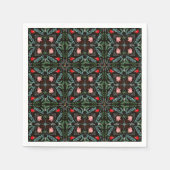 冬の雪片，ポインセチア，深紅色 スタンダードカクテルナプキン (正面)